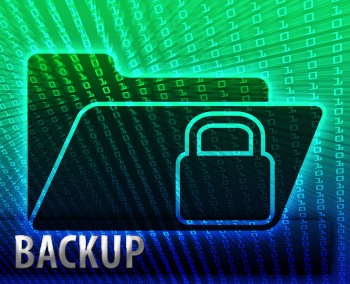 A digital rendering of a folder with a lock icon on it the image is labelled "Backup"