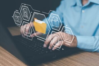 Document Management System concept. Online document file data software for efficient archiving. Enterprise content management, Digital asset management, Document imaging, Workflow, Records management.